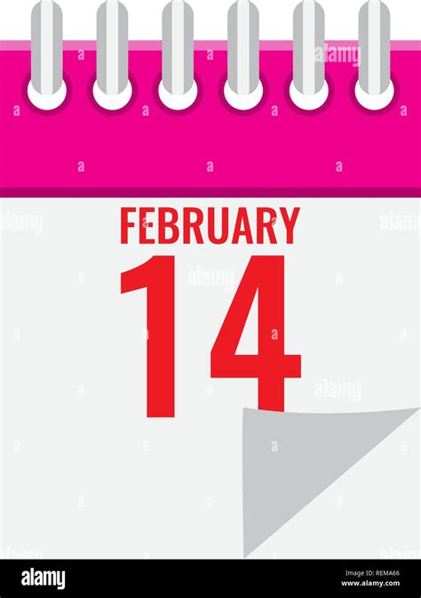 Calendar Icon With Spiral Showing 14 February Valentines Day Flat