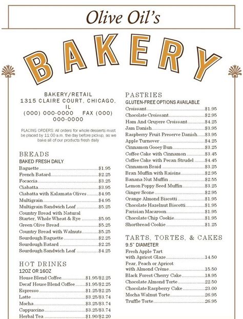 Free Bakery Menu Templates Download Bakery Menu Menu Template Word
