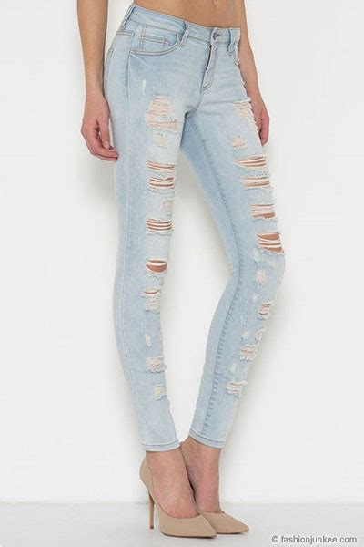 Plus Size Stretch Ripped Distressed Destroyed Skinny Jeans Light Blue Wash