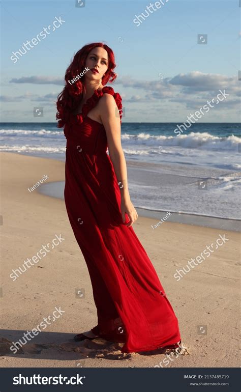 Full Length Portrait Redhead Woman Wearing Stock Photo 2137485719