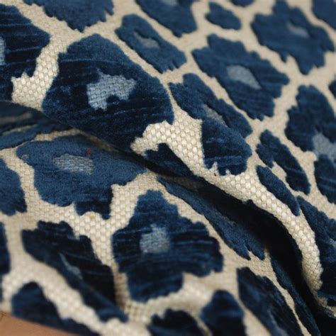 Blue Leopard Print Wallpaper Simba Navy Blue Chenille Upholstery