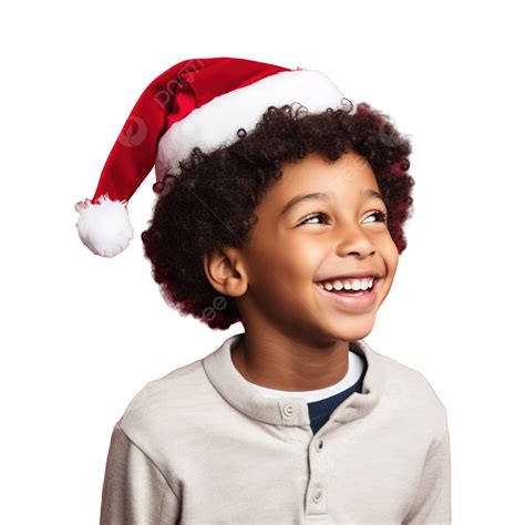 Niño Afroamericano Con Sombrero De Navidad Mirando Hacia Arriba