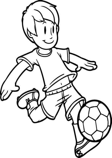 Cartoon Boy Playing Soccer Kid Ball On Easy Coloring Page ... Football drawing ball boy, ball, white, symmetry png.