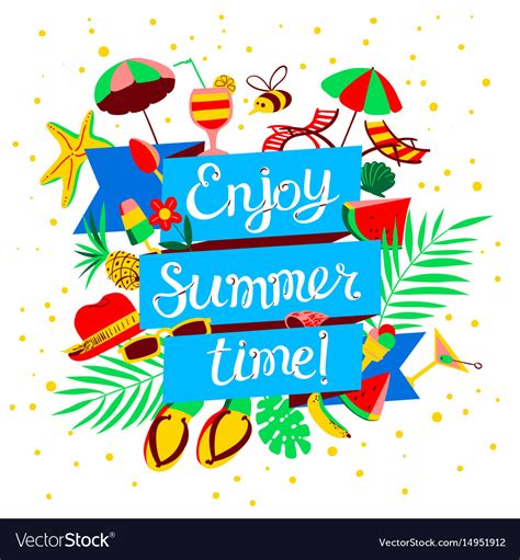 Enjoy Summer Time Lettering Beach Holidays Banner Vector Image