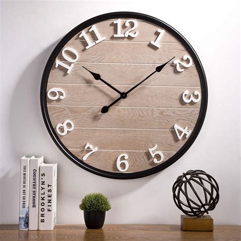 28 Oversized Silent Non Ticking Wall Clock Large Round Wooden