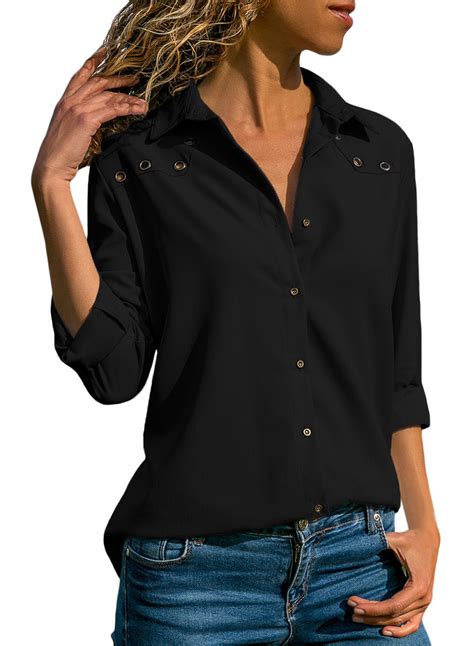 Tired of paying $30+ for premium long sleeve shirts? Black Casual Turn-Down Collar Long Sleeve Loose Button ...