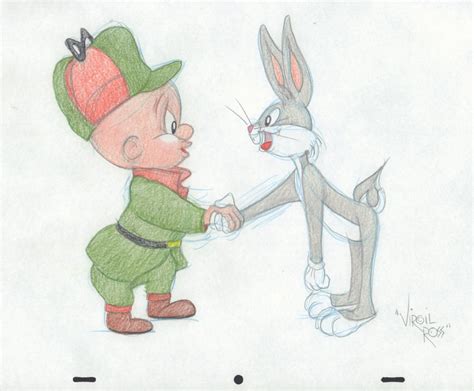 Bugs Bunny Shakes Hands With Elmer Fudd Looney Tunes Color Art