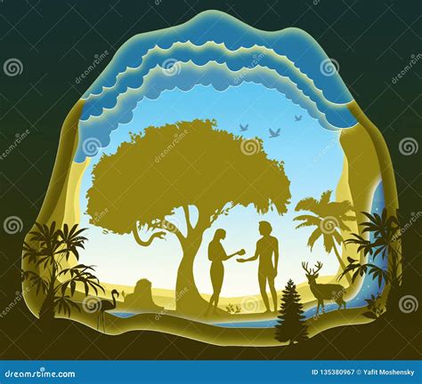 Adam And Eve Garden Of Eden The Fall Of Man Paper Art Stock