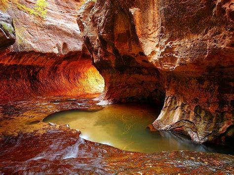 Canyon Rocks Cave River Zion National Park Usa Desktop Backgrounds