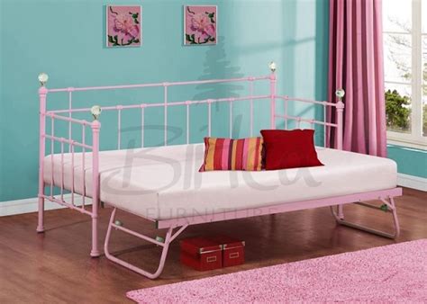 Birlea Jessica 3ft Single Pink Metal Day Bed Frame With Trundle By Birlea