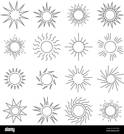 Sun Line Vector Icons Nature Sun In Linear Style Weather Hot Sun Set