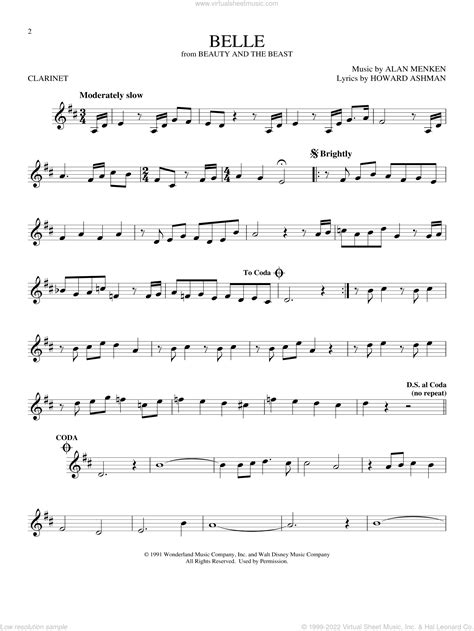 Belle From Beauty And The Beast Sheet Music For Clarinet Solo