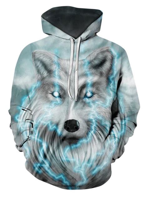30 Off 2021 Lightning Wolf Graphic Front Pocket Casual Hoodie In