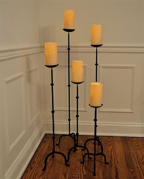 5 Pc Set Floor Stand Candle Stick Pillar Holders Black Metal 4 D Plate
