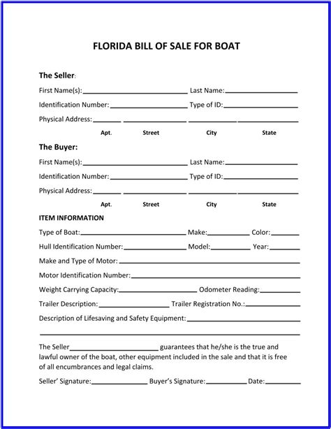 Florida Bill Of Sale Form Florida Motorcycle Boat And Dmv Bill Of Sale