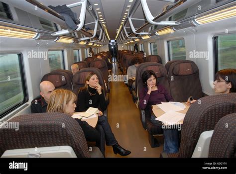 Passengers On Board The High Speed Train Eurostar Red Arrow On The