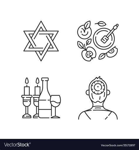 Jewish Symbolism Linear Icons Set Royalty Free Vector Image