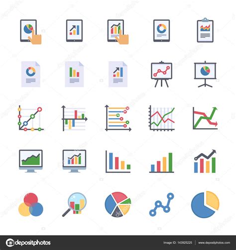 Business Graphs And Charts Icons Set 1 Flat Version Stock Vector By