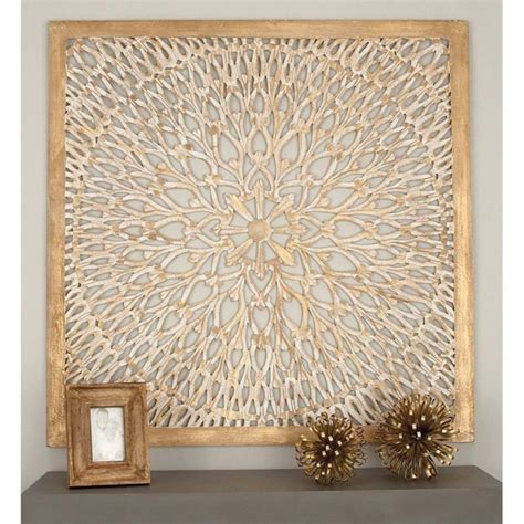 Decmode Square Wood Light Brown Wall Panel With Circular Filigree