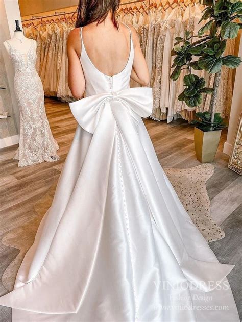 Spagehtti Strap Satin Wedding Dresses With Big Bow On Back Vw1825 Bow