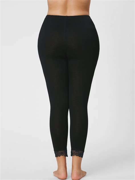 Plus Size Lace Hem Capri Leggings BLACK XL In Leggings Online Store Best Pocket Leggings