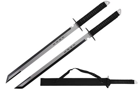 28 Full Tang Two Tone Straight Blade Ninja Sword Set W Shoulder Sheath