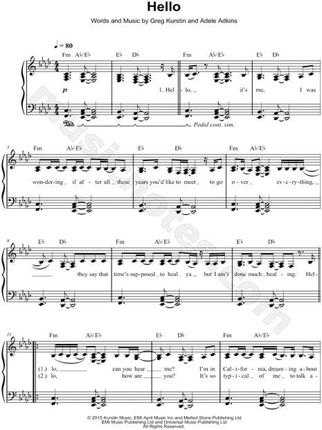 Adele Hello Sheet Music Easy Piano Download And Print Download
