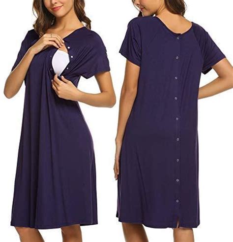 Ekouaer Women S Maternity Nursing Nightgown For Breastfeeding Nightshirt Sleepwear Dress Dark