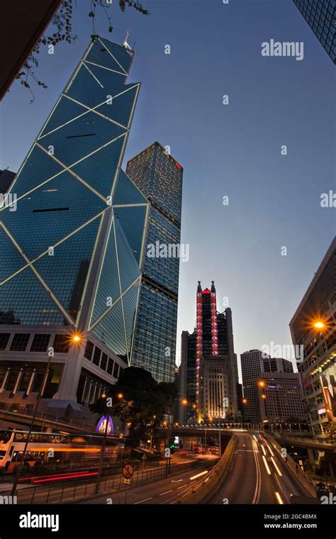 Contemporary Architecture Of High Rise Buildings At Dusk At Hong Kong