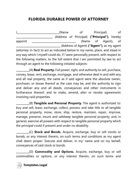 Florida Power Of Attorney Templates Free Word Pdf And Odt