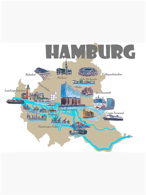Hamburg Highlights Sehenswürdigkeiten Karte Poster Von Artshop77