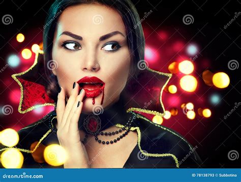 Sexy Vampire Girl With Dripping Blood On Her Mouth Royalty Free Stock