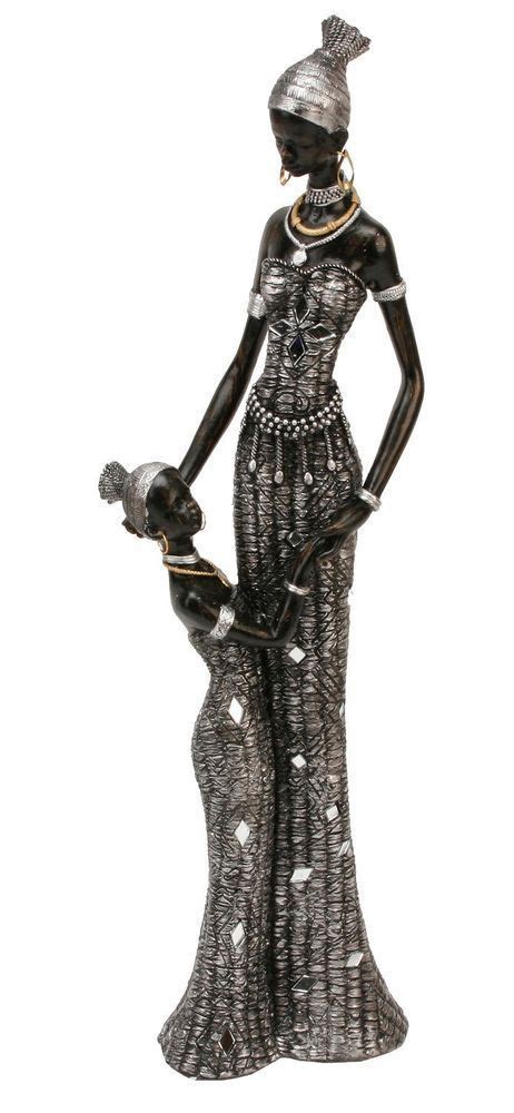 Masai African Lady Mother And Girl Figurine Ornament 40cm Statue In Home