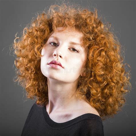 Redhead Curly Young Woman Stock Photo Image Of Hairstyle 80147108