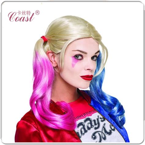 Long Harleen Quinzel Harley Quinn Wig Color Mixed Synthetic Hair Extension Anime Cosplay Wig Qy