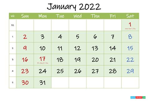 January 2022 Free Printable Calendar Template Ink22m121