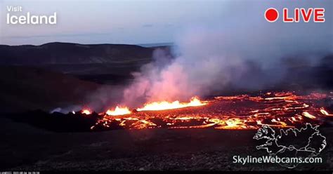 LIVE Kamera na żywo Erupcja wulkanu na Islandii SkylineWebcams