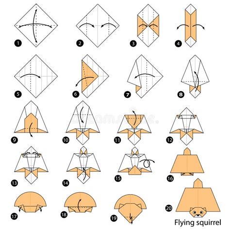 Geleidelijke Instructies Hoe Te Om Tot Origami Een Vliegende Eekhoorn