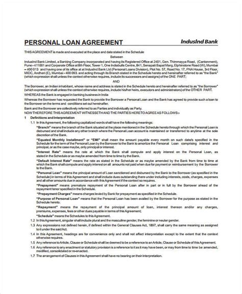 personal loan agreement    word documents