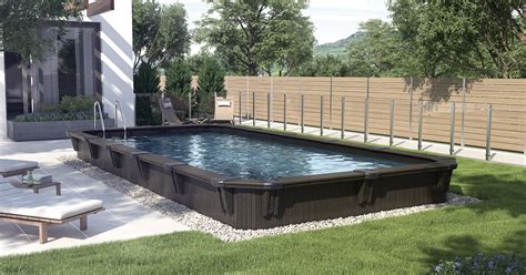 What is a semi inground pool? Semi-inground pool - Rectangular | Piscines Val-Morin