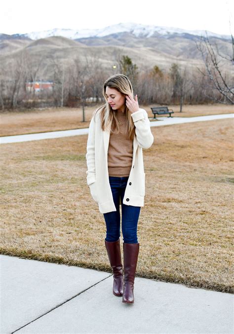 winter outfit with brown tall riding boots — cotton cashmere cat hair brown boots outfit winter