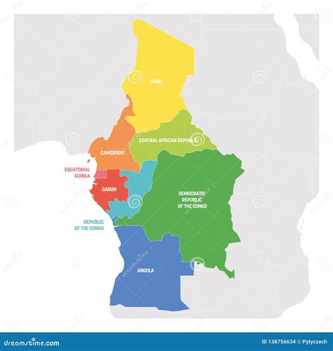 Région De L'Afrique Centrale Carte Colorée Des Pays Dans La Partie