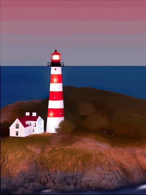 Premium Vector Vector Illustration Lighthouse In Night Sea Lighthouse