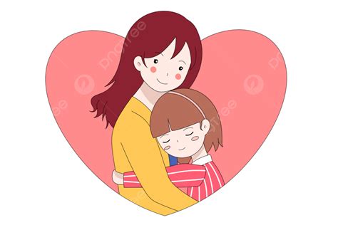 Dibujos Animados Dibujados A Mano Madre E Hija Abrazando Material Png