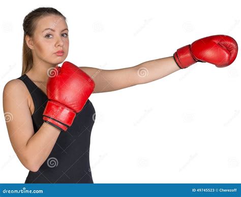 Woman Wearing Boxing Gloves In Punching Pose Stock Image Image Of