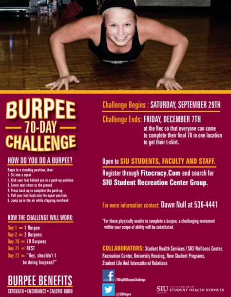 The Siu 70 Day Burpee Challenge Burpee Challenge Burpees September