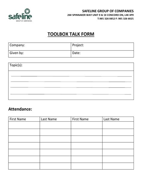Toolbox Talk Form Pdf