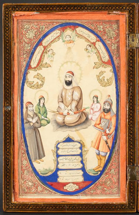 bonhams a qajar lacquer mirror case with a watercolour depicting the imam ali flanked by his