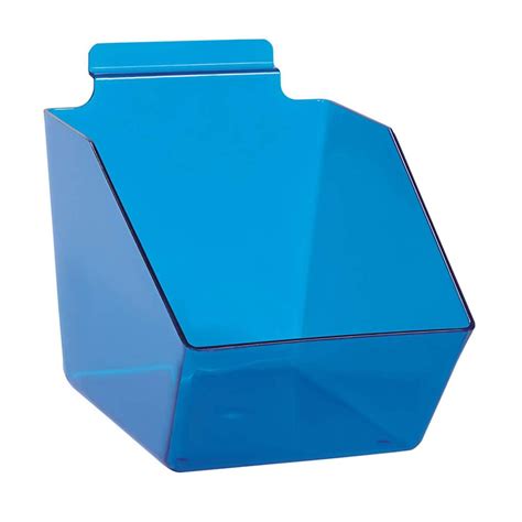 6 X 5 ½ X 7 ½ Inch Clear Blue Plastic Dump Bin For Slatwall Set Of