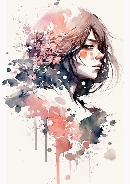 Premium Vector Watercolor Painting Of A Girl With Flowers On Her Head